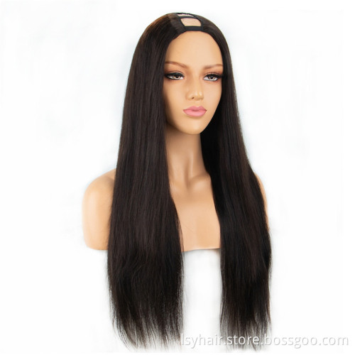 High Quality Thick 180% Density Straight U Part Wigs For Black Women Middle Part Half Hand Tied  Made Human Hair wigs